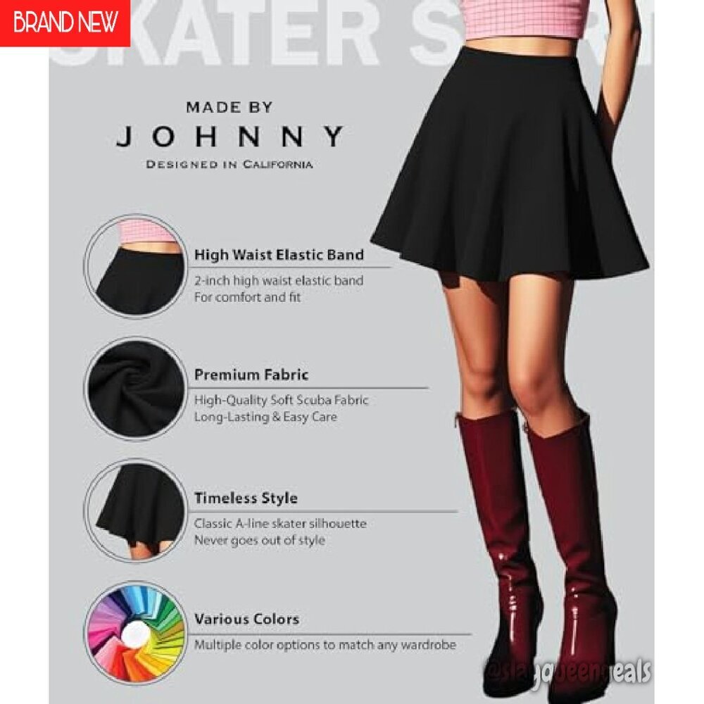 Stretchy Flared Mini Skater Skirt Elastic Waist XS-3XL Plus Size - Picture 5 of 8